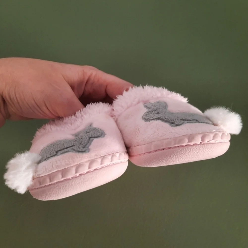 Wonder Nation Pink Fuzzy Bunny Slippers 7-8